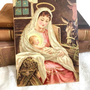 Antike Weihnachtspostkarte, Maria mit dem Jesuskind, geprägt, 1908