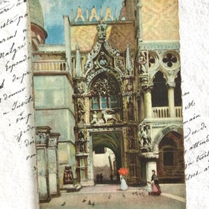 Antique Postcard, Stunning Painting of Venice, Italy, Porta della Carta, Milano Venezia