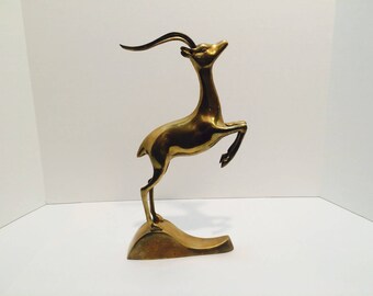 LARGE Vintage Brass Gazelle Figurine Gold Antelope Mantel | Etsy Vintage Brass Gazelle Figurine, Brass Book Ends, Large Brass Figurine, Brass Antelope, Brass Deer, Brass Antler, Mid Century Decor, Hunter