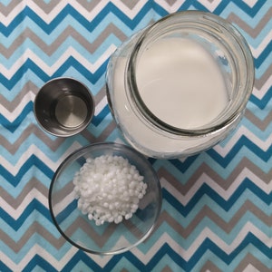 Pure raw goats milk, essential oil, emulsifying wax.  A few essential ingredients for a superior end product.