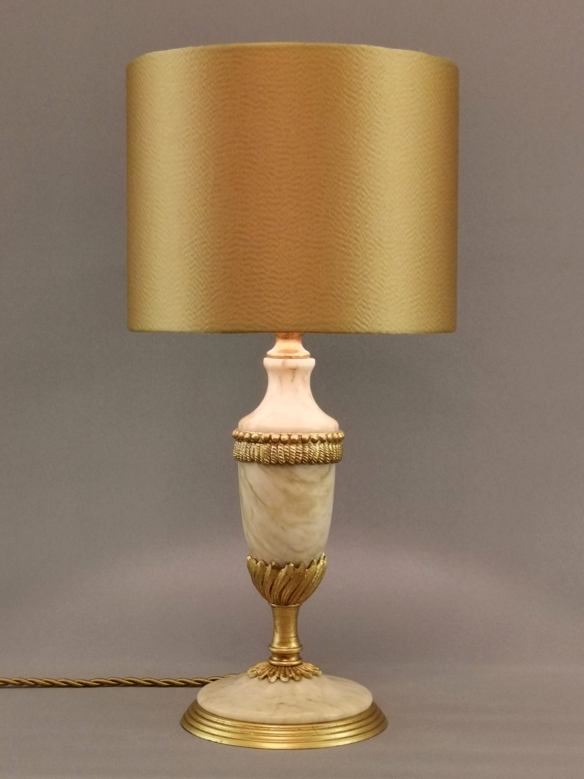 Small Vintage French Marble / Gold Table Lamp With Satin Shade - Etsy