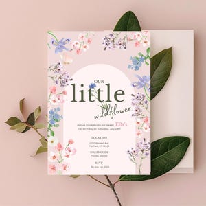 Editable Floral 1st Birthday Invite Wildflower Birthday Party Invite Template Garden Party Birthday Girl Birthday Flower Card butterfly