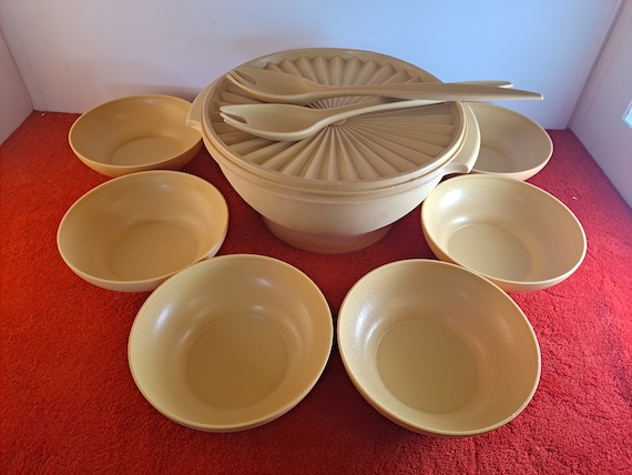 Bol de service à salade Tupperware vintage avec fourchettes et 6 petits  saladiers / ensemble de bols en or de récolte / bols de céréales tupperware  -  France