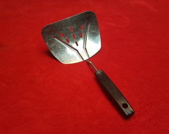 Vintage foley wide spatula, stainless slotted spatula, curved spatula