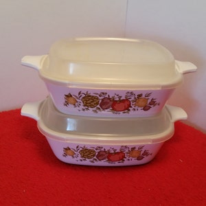 vintage corningware spice of life petites cookware set of 2 petite dishes, with plastic lids, free shipping