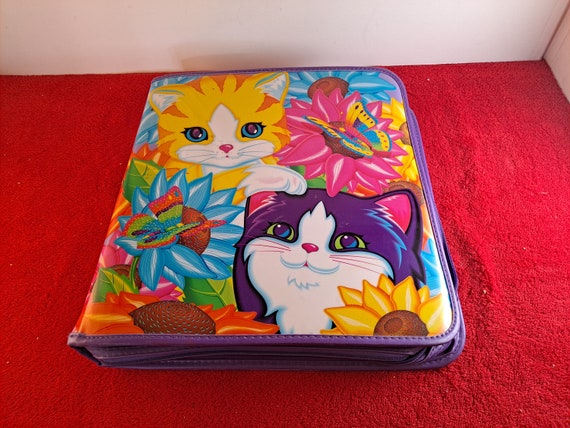 VTG Lisa Frank Sparkly 3-Ring Binder Angel Girl Cat Interior Pouches Rare