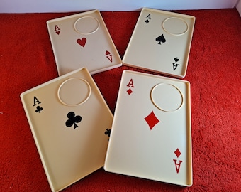 Vintage card trays, poker trays, poker night, game night, aces snack trays, ace of spades, diamonds, clubs, hearts