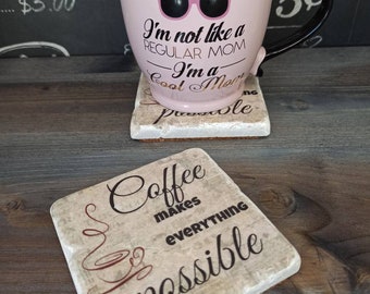 Natursteinfliese Untersetzer: Coffee