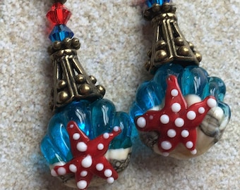 Ocean Lampwork Earrings Beach Earrings Nautical Earrings Summer Earrings Boho Earrings Bohemian Earrings Gift Ideas Everyday Earrings