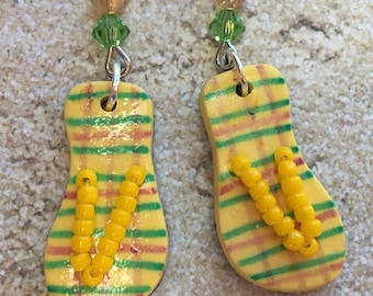 Artisan Polymer Clay Flip Flop Earrings Beach Earrings Gift Ideas  Gifts for Women Summer Earrings Summer Fun