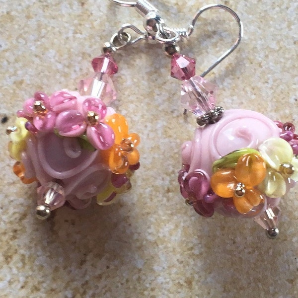 Artisan Lampwork Earrings Flower Earrings SRA Lampwork Jewelry SRA  Lampwork Earrings Spring Earrings Gifts for Women Flower Earrings