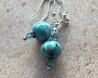 Blue and Yellow FlowerFloral Lampwork Earrings SRA Lampwork Earrings Lampwork Jewelry Earrings SRA Lampwork Jewelry