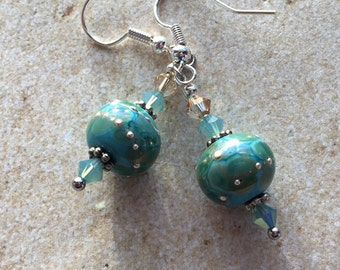 Blue and Yellow FlowerFloral Lampwork Earrings SRA Lampwork Earrings Lampwork Jewelry Earrings SRA Lampwork Jewelry