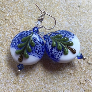 Lampwork Christmas Earrings: Swarovski Crystal Holiday Jewelry-Drop 2.25&quot;