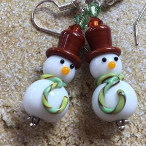 Lampwork Christmas Earrings: Swarovski Crystal Holiday Jewelry-Drop 2&quot;