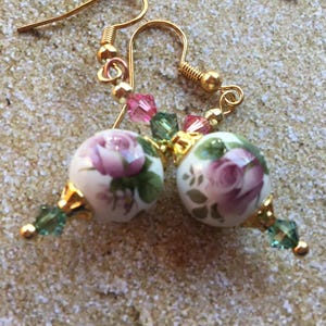Japanese Tensha Dangle Earrings: Floral Bead Drop Earrings