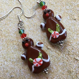 Lampwork Christmas Earrings: Swarovski Crystal Holiday Jewelry-Drop 2&quot;