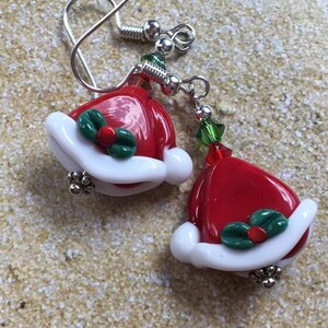 Lampwork Christmas Earrings: Swarovski Crystal Holiday Jewelry-Drop 2&quot;