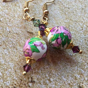 Japanese Tensha Dangle Earrings: Floral Bead Drop Earrings (2&quot;)