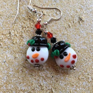 Lampwork Christmas Earrings: Swarovski Crystal Holiday Jewelry-Drop 1.75&quot;