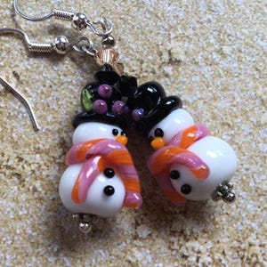 Lampwork Christmas Earrings: Swarovski Crystal Holiday Jewelry-Drop 2&quot;