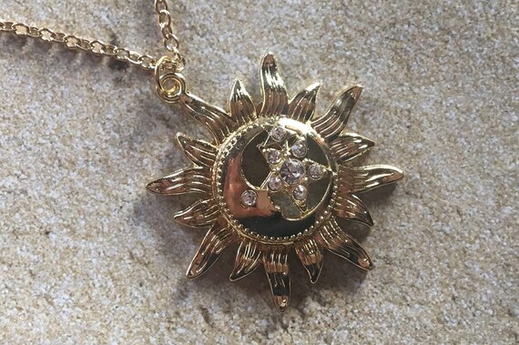 Gold Sun Pendant with Rhinestones - Pendant, Necklace, Gift For Her, Trending Item, Gift Ideas