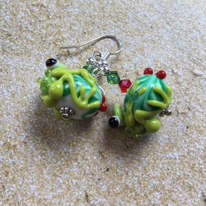 Lampwork Christmas Earrings: Swarovski Crystal Holiday Jewelry-Drop 1.5&quot;