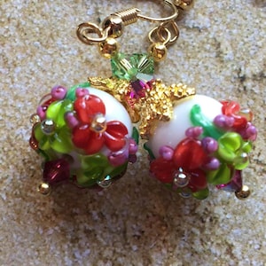 Lampwork Christmas Earrings: Swarovski Crystal Holiday Jewelry-Drop 2&quot;