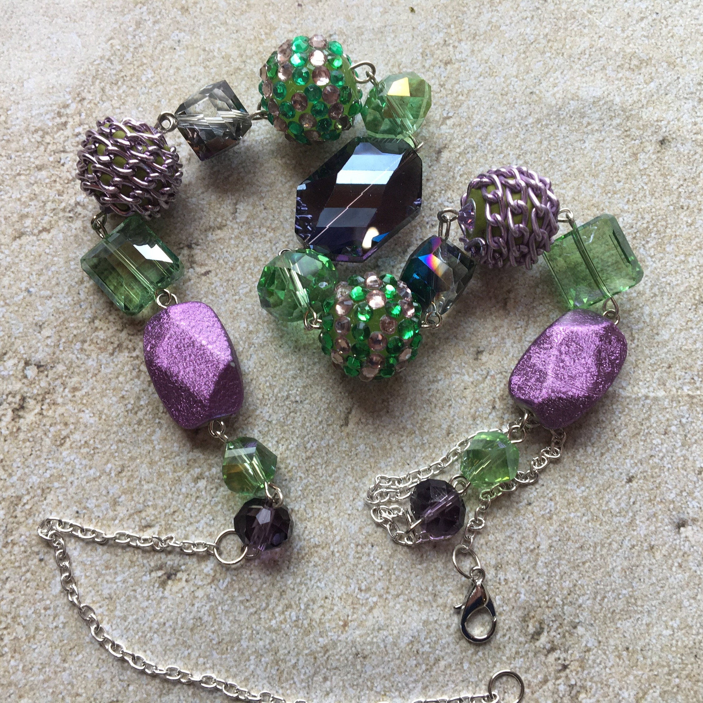 Purple and Green Necklace Beaded Necklace Statement Necklace