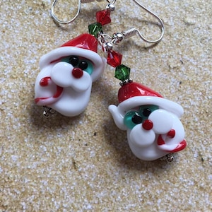 Lampwork Christmas Earrings: Swarovski Crystal Holiday Jewelry-Drop 2&quot;