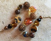 Brown and Gold Glass Statement Necklace, Beaded Necklace, Beadwork Necklace, Jewelry, Necklace, For Her