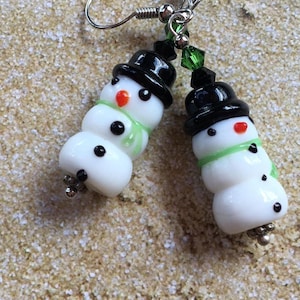 Lampwork Christmas Earrings: Swarovski Crystal Holiday Jewelry-Drop 2&quot;