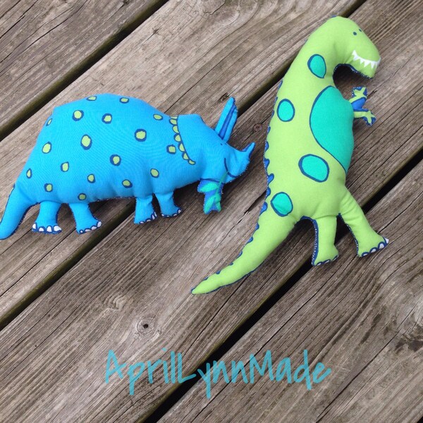 T-Rex & Triceratops Stuffed Animals - Tyrannosaurus Rex Dino Softie - Green and Blue Dinosaur Toy Doll Stuffie