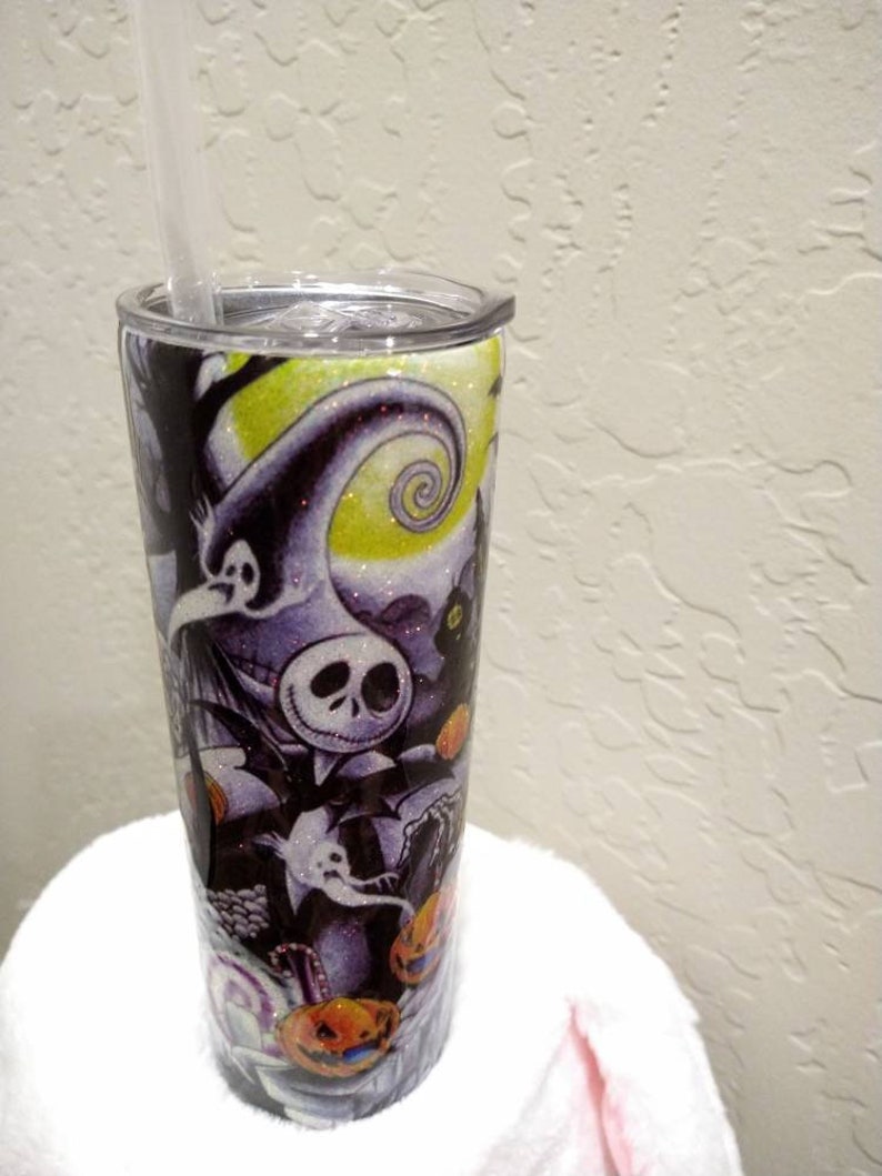 Nightmare before Christmas glitter tumbler glow in the dark  Etsy
