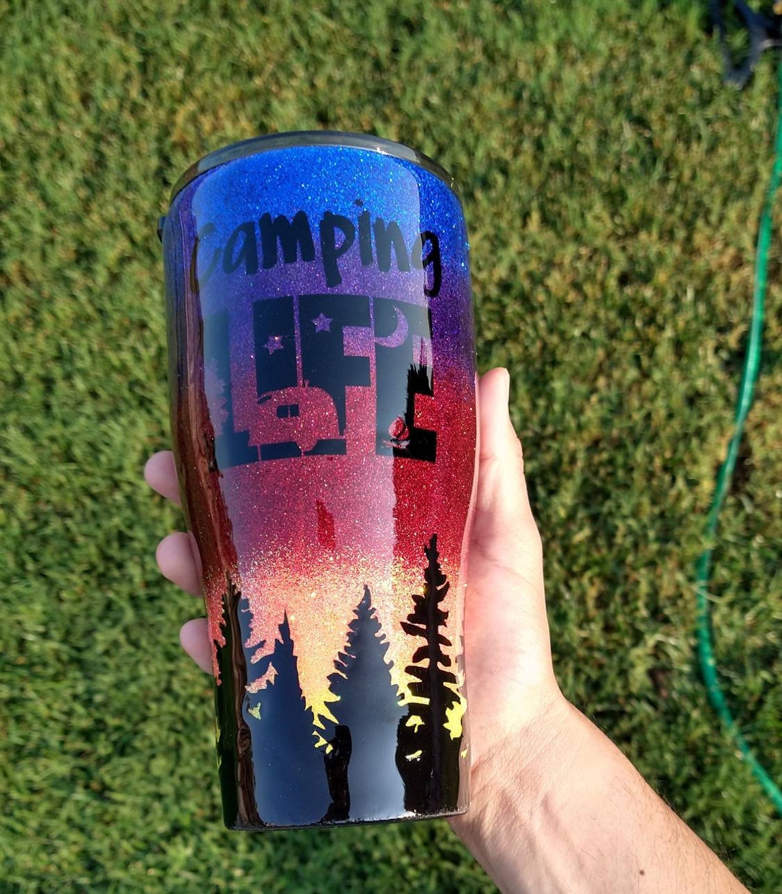 Sunset Glitter tumbler Camping tumbler Glitter tumbler Etsy