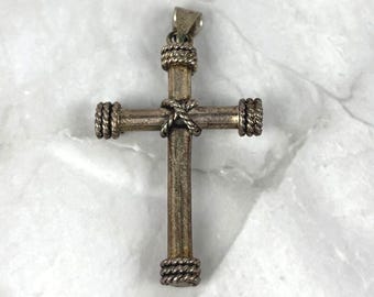 Vintage Sterling Silver Cross Pendant Taxco Mexico Rope Wrapped