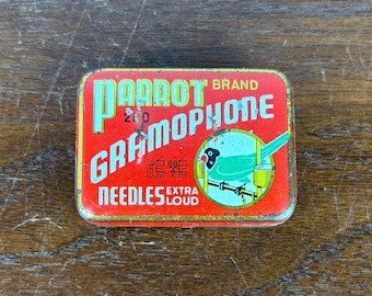 Antique Gramophone Needle Tin Parrot Brand Extra Loud No Needles Inside