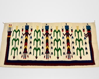 Vintage Navajo Diné Yei Figurine and Corn Stalk Patterned Rug