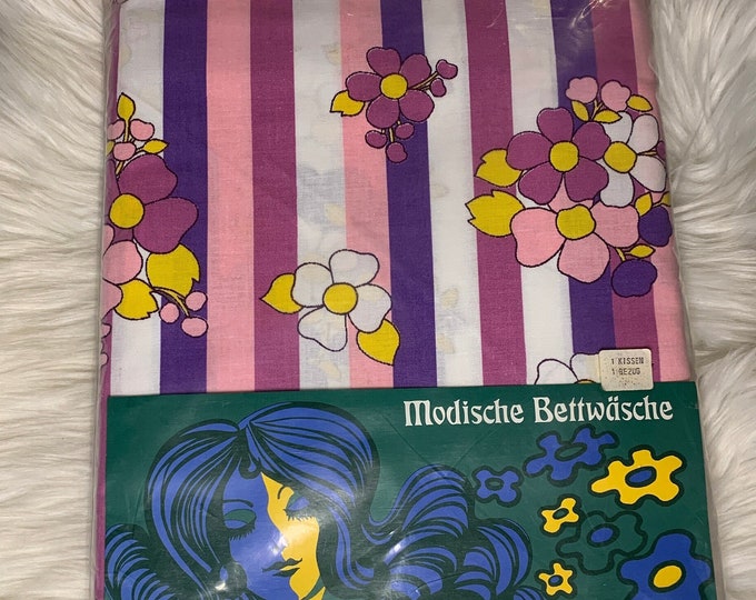 Featured listing image: Pink and Purple Flower Duvet and German Standard Pillow Cover in Original Package Size 130/200cm Mid Century Mod