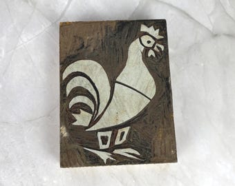 Hand-Carved Wooden Rooster Wood Block Stamp