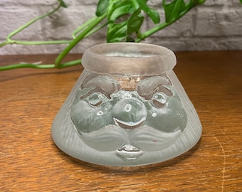 Nybro Santa Claus Head Clear Glass Votive Holder Mid Century Scandinavian Christmas Decor