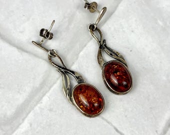 Baltic Amber and Silver Drop Earrings for Pierced Ears