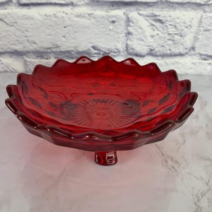 Bombonera de cristal rojo rubí americano Fostoria de tres dedos