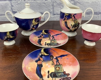 Vintage Arte Casa Tea Set: Carlos Guzman Pequeñas Utopías Celestial Art