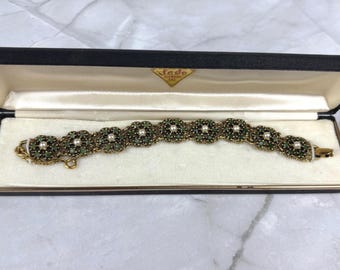 Vintage Jade Floral Goldette Bracelet in Original Box