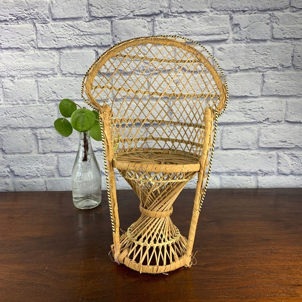 Mini Peacock Chair Plant Stand of Doll Display Chair Vintage Boho Decor