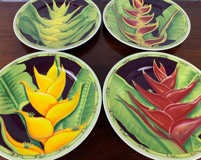 Featured listing image: Set of Four Heliconia Salad Plates by Siddhia Hutchinson Andrea by Sadek Made in Japan