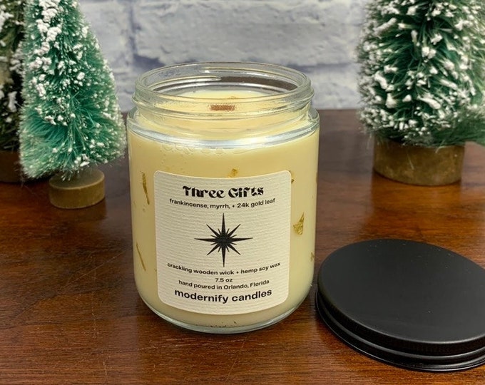 Frankincense, Myrrh, and 24k Gold Flakes Crueltyfree Crackling Wooden
