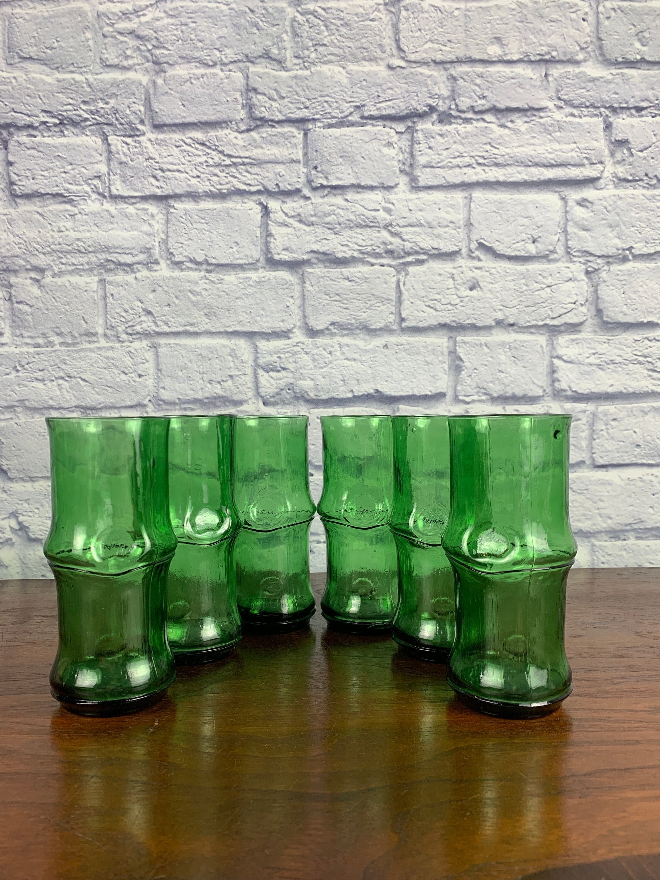 Vintage Retro Botanical Green Bamboo Design Drinking Glasses