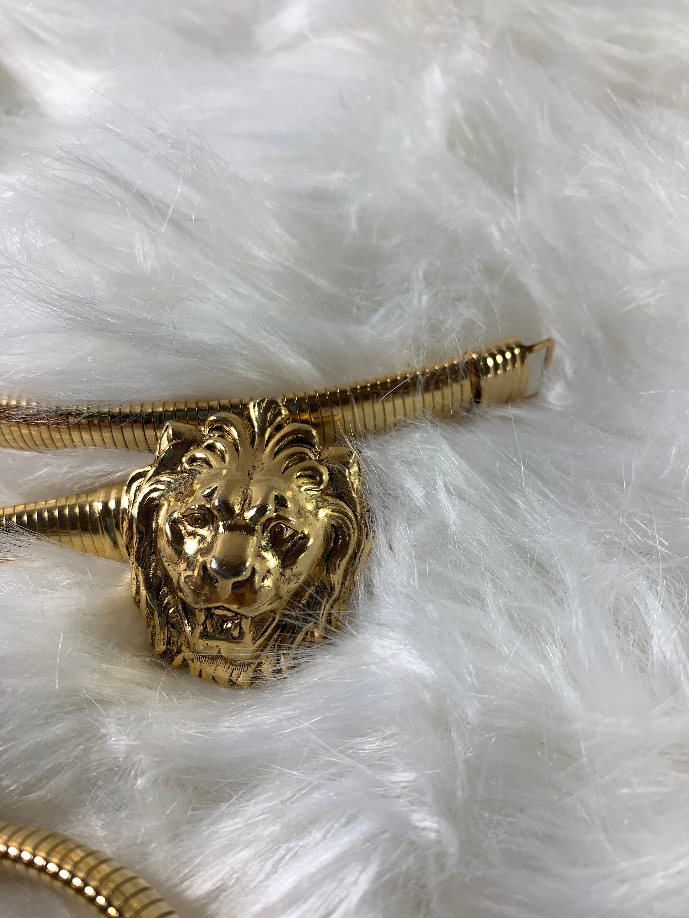 Accessocraft NYC Gold Stretchy Lion's Head Thin Belt for Waist Cinching ...